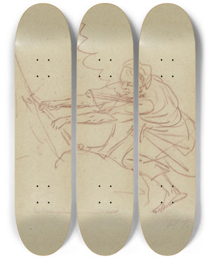 Triptych art skateboard deck of Johann Heinrich Tischbein The Elder Rower by Johann Heinrich Wilhelm Tischbein (1722-1789)