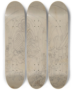 Triptych art skateboard deck of Thomas Rowlandson Dr Syntax And The Superannuated Fox Hunters by Thomas Rowlandson (1756-1827)