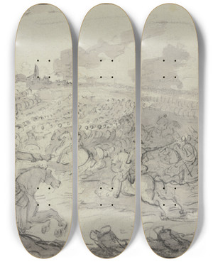Triptych art skateboard deck of Charles Parrocel Cavallery Attack by Charles Parrocel (1688-1752)