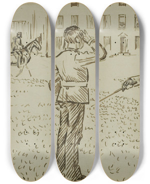 Triptych art skateboard deck of Charles Samuel Keene A Poser by Charles Samuel Keene (1823-1891)