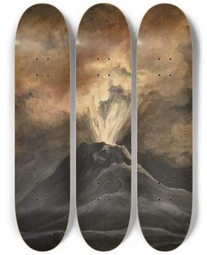 Triptych art skateboard deck of David Humbert De Superville An Erupting Volcano By Night by David Humbert De Superville (1770-1849)