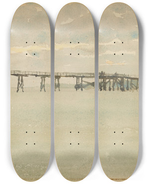Triptych art skateboard deck of James Abbott Mcneill Whistler Grey And Silverpier Southend by James Abbott Mcneill Whistler (1834-1903)