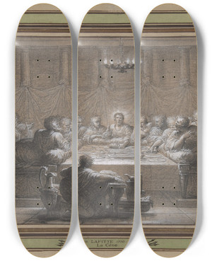 Triptych art skateboard deck of Louis Lafitte The Last Supper by Louis Lafitte (1770-1828)