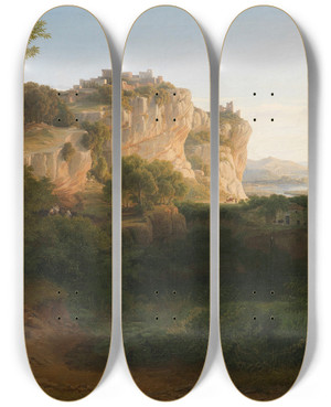 Triptych art skateboard deck of Alexander Herrmann Blick Auf Olevano by Alexander Herrmann (1814-1845)