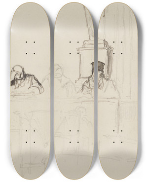 Triptych art skateboard deck of Georges Hugo La Cour by Georges Hugo (1868-1925)