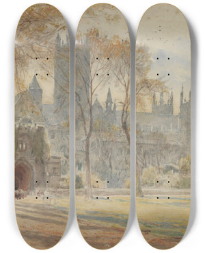 Triptych art skateboard deck of Albert Goodwin Canterbury by Albert Goodwin (1845-1932)