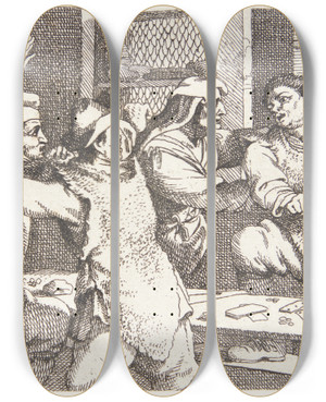 Triptych art skateboard deck of Jan Baptist De Wael Bnder I Slagsml by Jan Baptist de Wael