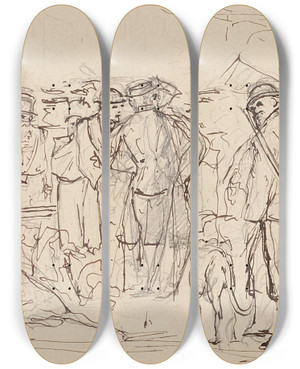 Triptych art skateboard deck of Jules Bastienlepage Le Rendezvous De Chasse by Jules Bastien-Lepage (1848-1884)