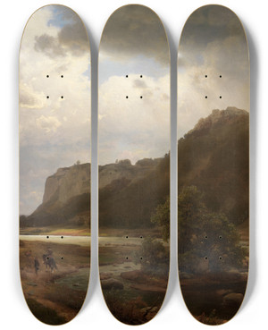 Triptych art skateboard deck of Carl Friedrich Lessing Flulandschaft by Carl Friedrich Lessing