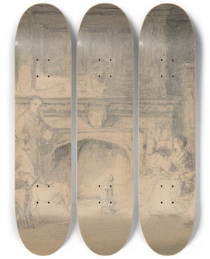 Triptych art skateboard deck of Robert Walter Weir Study For The Bailey Family by Robert Walter Weir (1803-1889)