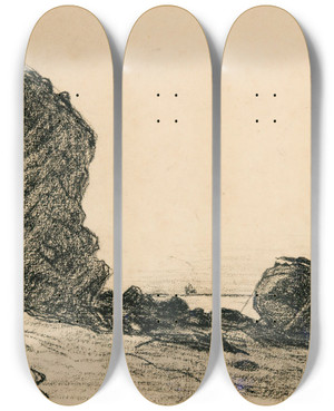 Triptych art skateboard deck of Claude Monet Barque Choue Prs De Sainteadresse by Claude Monet (1840-1926)
