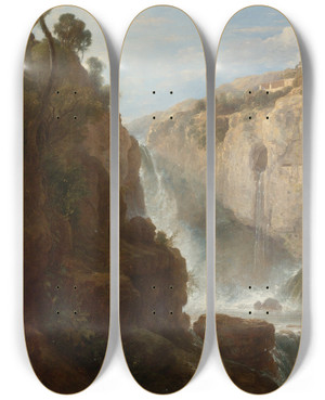 Triptych art skateboard deck of Pierreathanase Chauvin View Of Tivoli by Pierre-Athanase Chauvin (1774-1832)