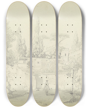 Triptych art skateboard deck of Adolf Hoeffler Tivoli by Adolf Hoeffler (1825-1898)
