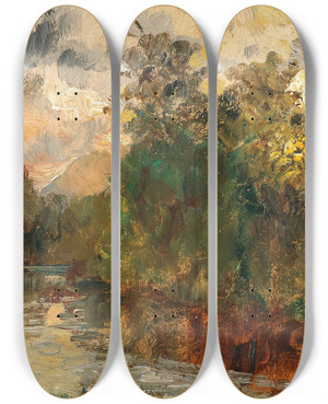 Triptych art skateboard deck of Marie Egner Am Bach_1 by Marie Egner (1850-1940)