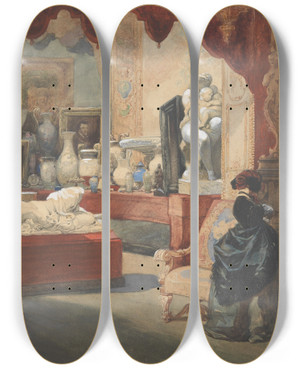 Triptych art skateboard deck of Eugne Lami Interior Of A Museum by Eugene Lami (1800-1890)