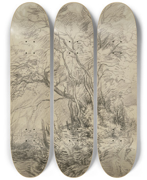 Triptych art skateboard deck of Peter Burnitz Forest Path by Peter Burnitz (1824-1886)