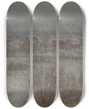 Triptych art skateboard deck of Per Ekstrm Winter Landscape At Partille by Per Ekstrom (1844-1935)