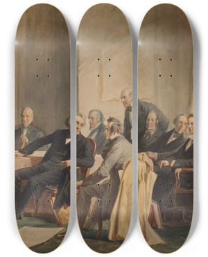 Triptych art skateboard deck of Christian Schussele Men Of Progress_3 by Christian Schussele (1824-1879)