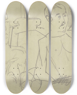 Triptych art skateboard deck of Max Beckmann Two Boxers by Max Beckmann (1884-1950)