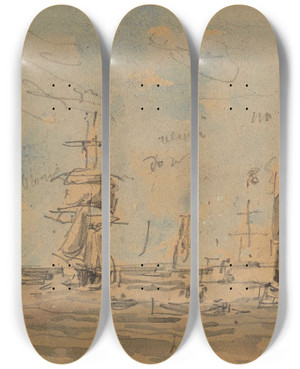 Triptych art skateboard deck of Eugne Boudin Port by Eugene Boudin (1824-1898)