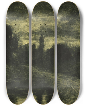 Triptych art skateboard deck of Joseph Henry Sharp Afterglow by Joseph Henry Sharp (1859-1953)