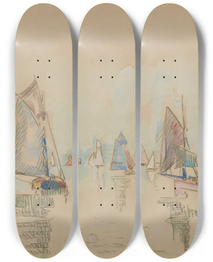 Triptych art skateboard deck of Paul Signac La Rochelle by Paul Signac (1863-1935)