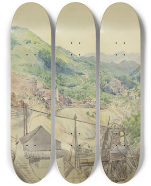 Triptych art skateboard deck of Adolf Hoeffler Copper Mining by Adolf Hoeffler (1825-1898)