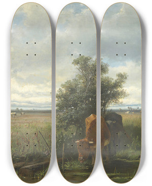 Triptych art skateboard deck of Anton Mauve Cattle Watering by Anton Mauve (1838-1888)