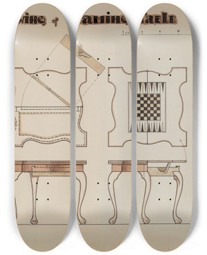 Triptych art skateboard deck of M Rosenshieldvonpaulin Gaming Table_2 by M. Rosenshield-von-Paulin