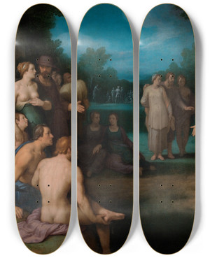 Triptych art skateboard deck of Cornelis Cornelisz Van Haarlem Taufe Christi by Cornelis Cornelisz Van Haarlem (1562-1638)
