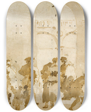 Triptych art skateboard deck of Francesco Guardi Figure Studies_2 by Francesco Guardi (1712-1793)