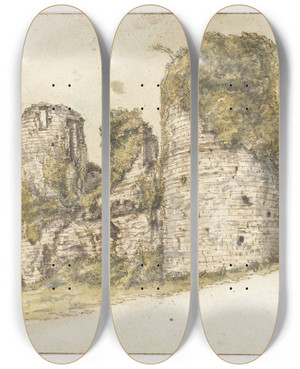 Triptych art skateboard deck of Gillis Neyts Gezicht Op Het Chteau De Csar Te Vau by Gillis Neyts (1618-1678)