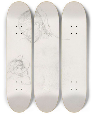 Triptych art skateboard deck of Signe Scheel Studie Av Hoder by Signe Scheel (1860-1942)