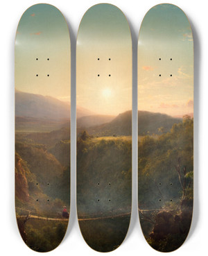 Triptych art skateboard deck of Frederic Edwin Church Pichincha by Frederic Edwin Church (1826-1900)