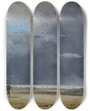 Triptych art skateboard deck of Eugne Boudin Deauville Mare Basse by Eugene Boudin (1824-1898)