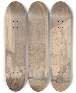 Triptych art skateboard deck of Thomas Rowlandson Poets Corner Westminster Abbey by Thomas Rowlandson (1756-1827)