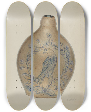 Triptych art skateboard deck of Vl Vance Pa German Stoneware Flask by V.L. Vance