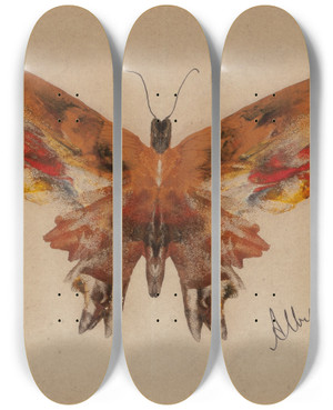 Triptych art skateboard deck of Albert Bierstadt Butterfly_1 by Albert Bierstadt (1830-1902)
