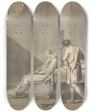 Triptych art skateboard deck of Jacques Louis David The Death Of Socrates_2 by Jacques Louis David (1748-1825)