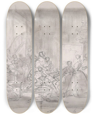 Triptych art skateboard deck of Nicaise De Keyser Studio by Nicaise De Keyser (1813-1887)