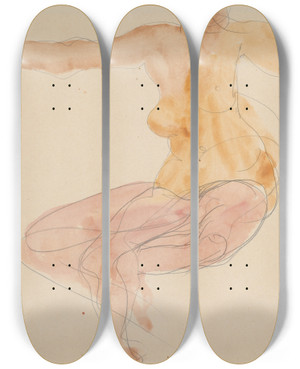 Triptych art skateboard deck of Auguste Rodin Nudedancing by Auguste Rodin (1840-1917)