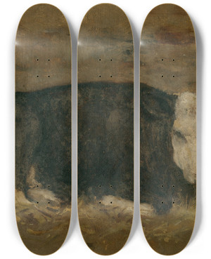 Triptych art skateboard deck of Floris Verster Cow Lying In A Cowshed by Floris Verster (1861-1927)