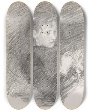 Triptych art skateboard deck of Signe Scheel Kvinneportrett Fragment by Signe Scheel (1860-1942)