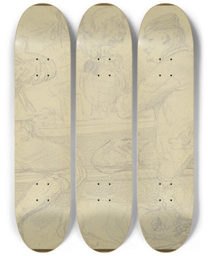 Triptych art skateboard deck of Johann Heinrich Hasselhorst With Apple Cider by Johann Heinrich Hasselhorst (1825-1904)