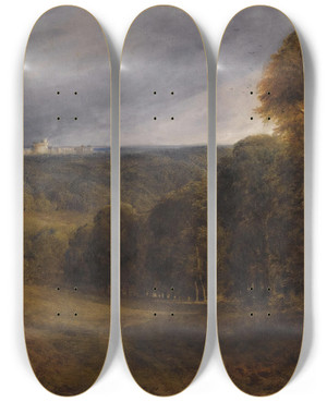 Triptych art skateboard deck of Bernard Walter Evans Windsor Castle From The Greatpark by Bernard Walter Evans (1848-1922)