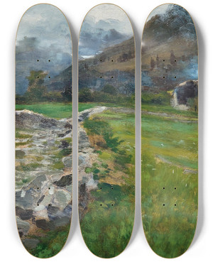 Triptych art skateboard deck of Guglielmo Ciardi Sappada by Guglielmo Ciardi (1842-1917)