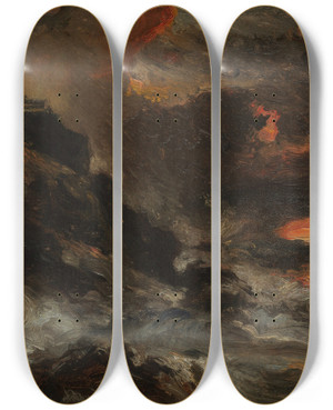 Triptych art skateboard deck of Eugne Isabey A Storm Off The Normandy Coast by Eugene Isabey (1803-1886)