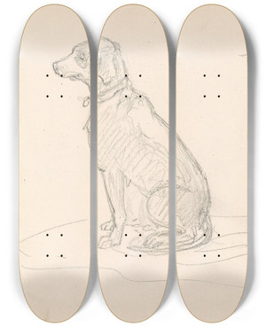 Triptych art skateboard deck of Adolph Tidemand Dog by Adolph Tidemand (1814-1876)