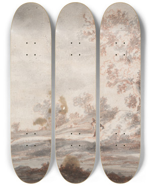 Triptych art skateboard deck of Abraham Genoels Ii Landscape With Old Tree Andfigures by Abraham Genoels Ii (1640-1723)