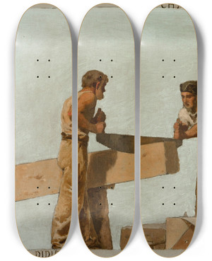 Triptych art skateboard deck of Jules Didier La Charpente by Jules Didier (1831-1892)